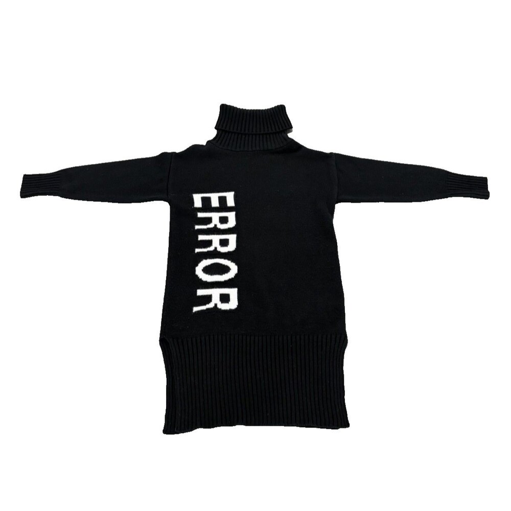 Avant Garde Black Wool Turtleneck Sweater Dress “ERROR” Graphic OS